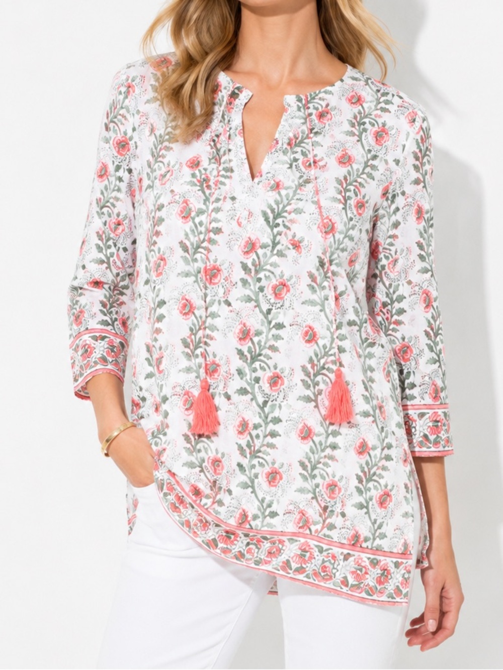 SZ Blockprints 100% Cotton Tunic Boho Coastal Floral. 16